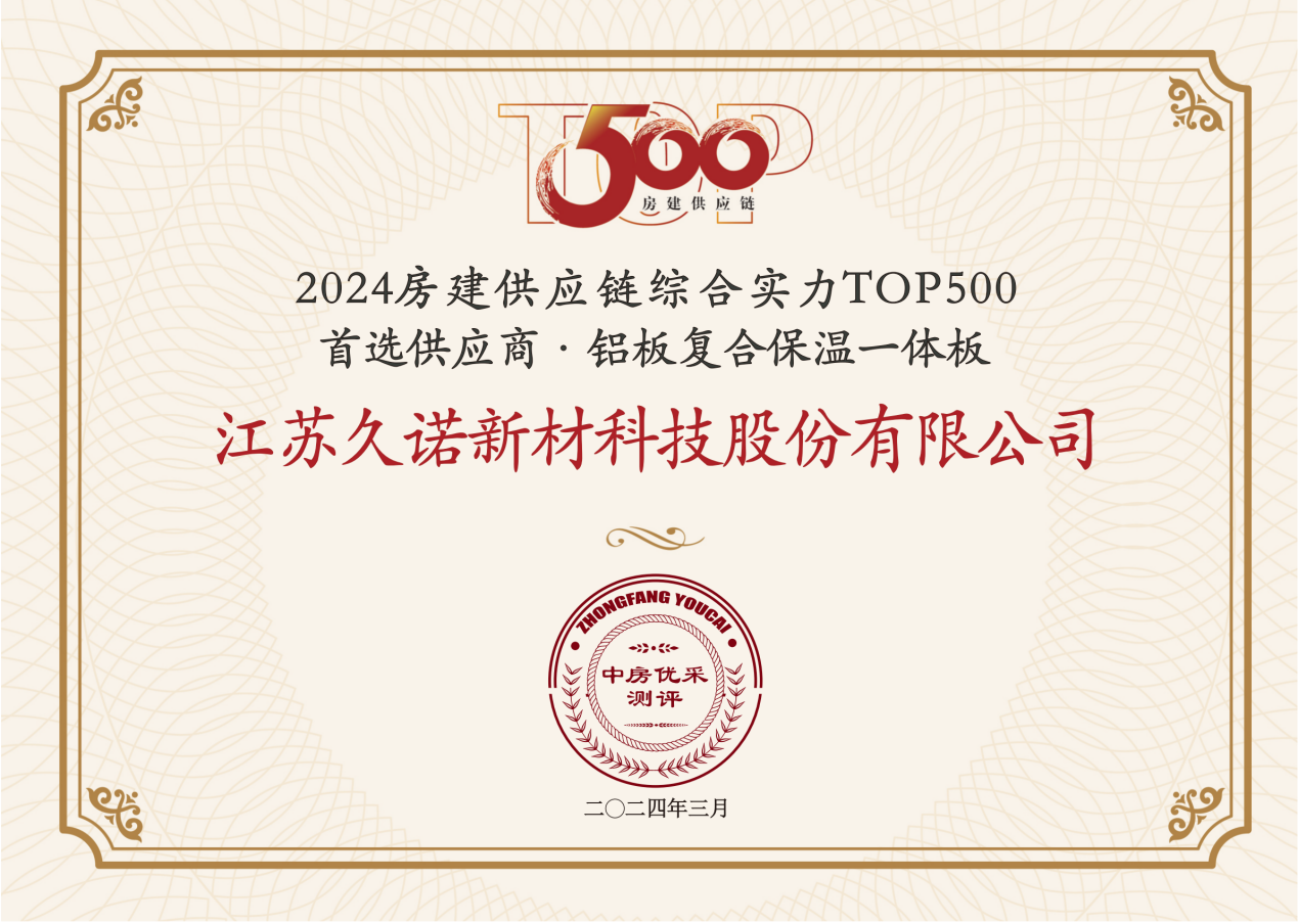 kaiyun网站：久诺荣登2024房建供应链企业TOP500首选供应商榜首再次彰显领军实力(图4)