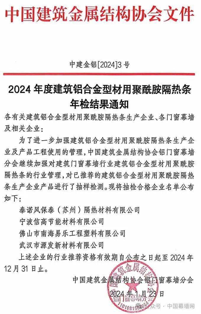 2024年度建筑铝型材用隔热条推荐产品发布(图2)