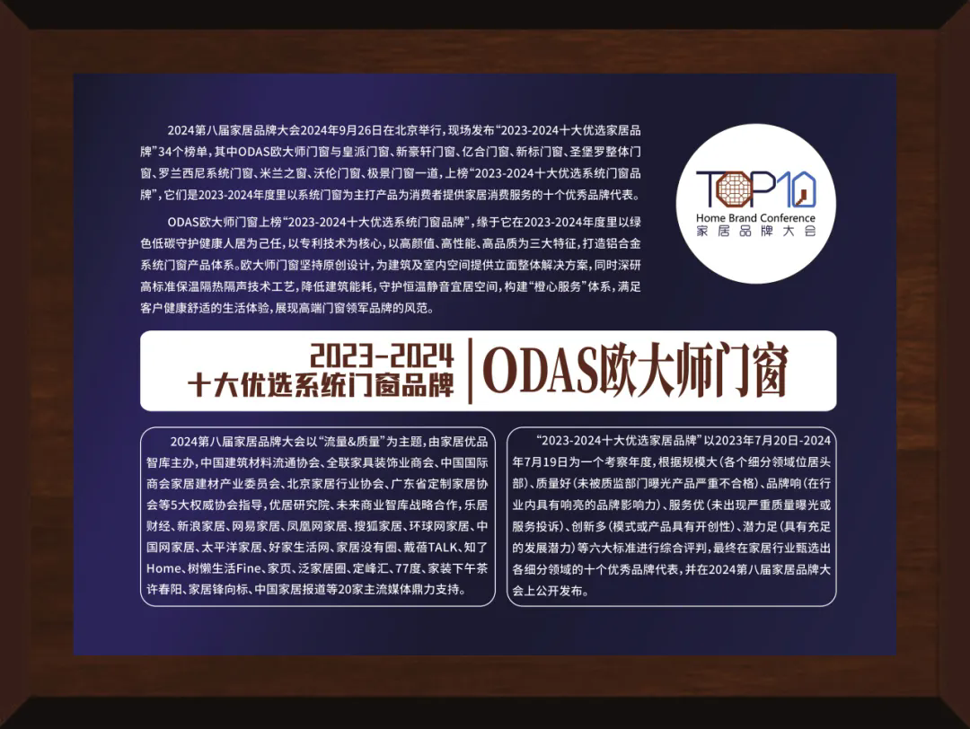 欧大师门窗荣耀登榜十大优选系统门窗品牌再添新星(图5)